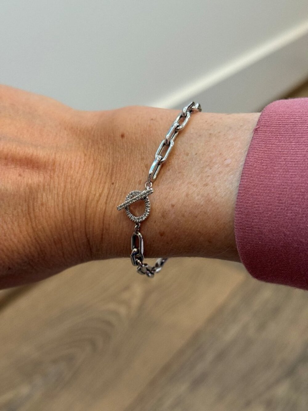 Zoe Lev 14k White Gold Large Open Link Chain Bracelet with Diamond Toggle